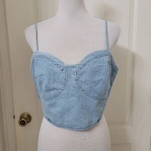 Forever 21 Size XL Denim Cropped Halter Top / Bustier, Gently Used Condition